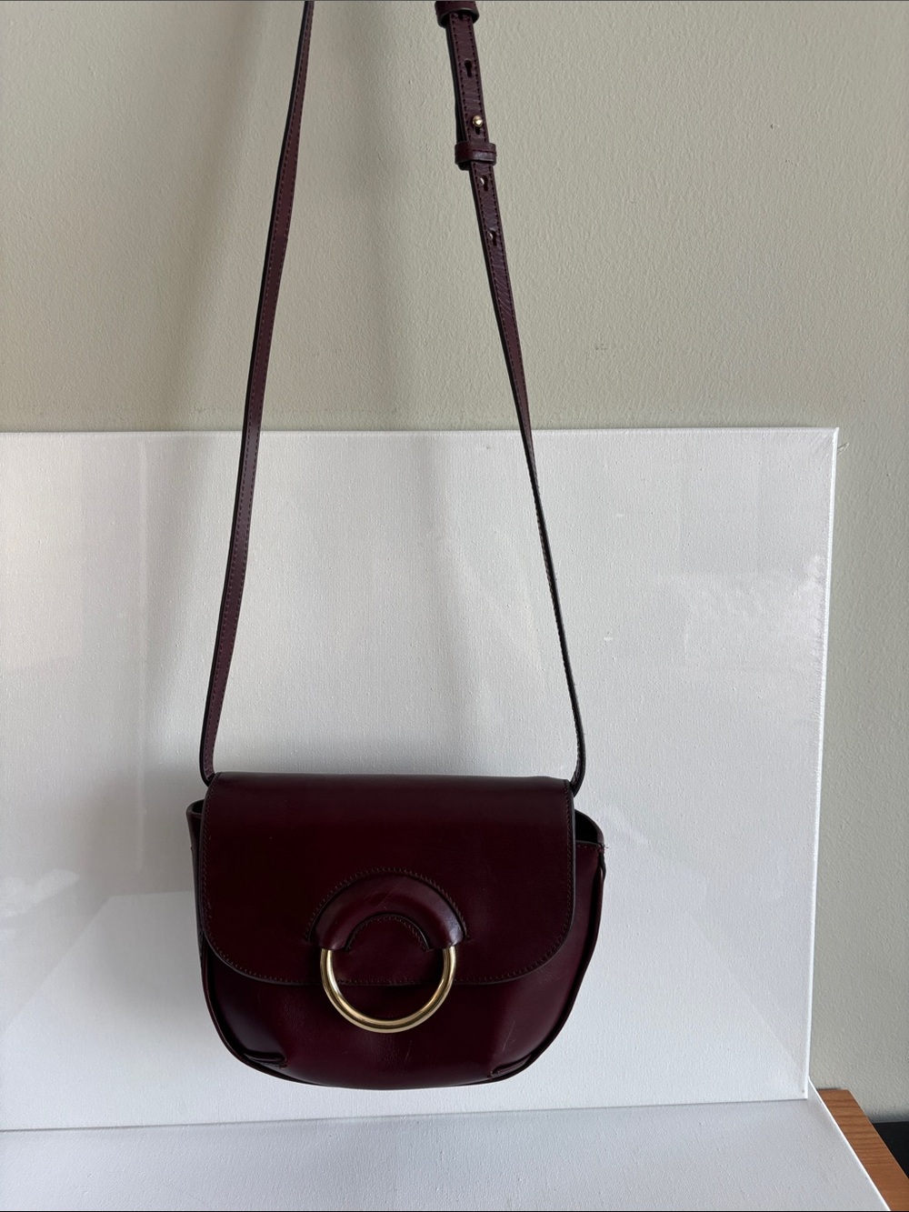 Banana Republic Burgundy Leather Crossbody with Gold Ring Accent